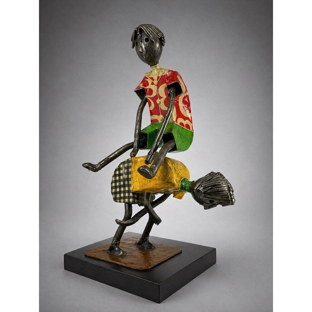 MANUEL FELGUEREZ HAND SIGNED METAL LEAP FROG 2KIDS MODERNIST ART SCULPTURE